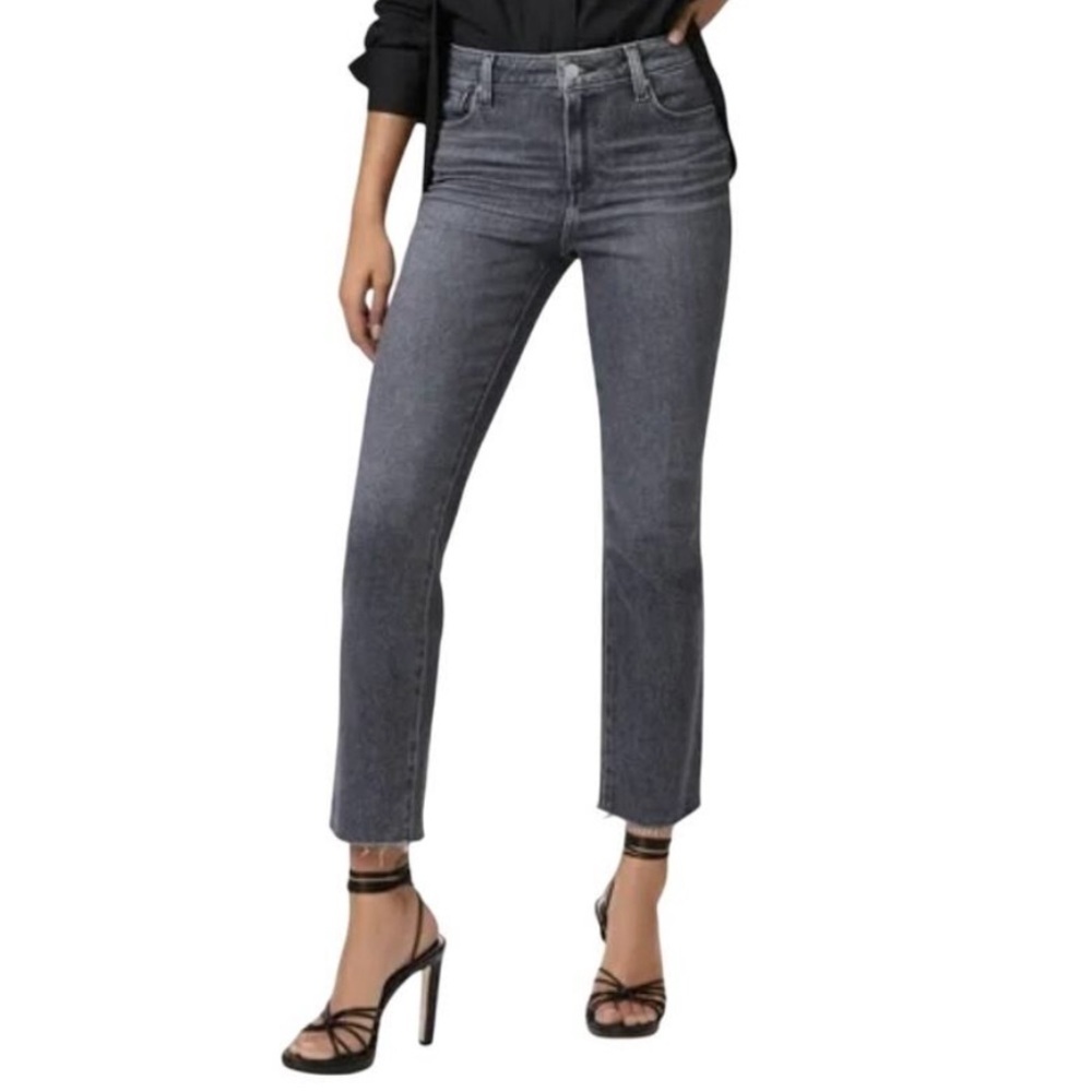 Paige Denim Cindy Antique Black High Rise Raw Hem Straight Leg Jeans EUC Size 28
